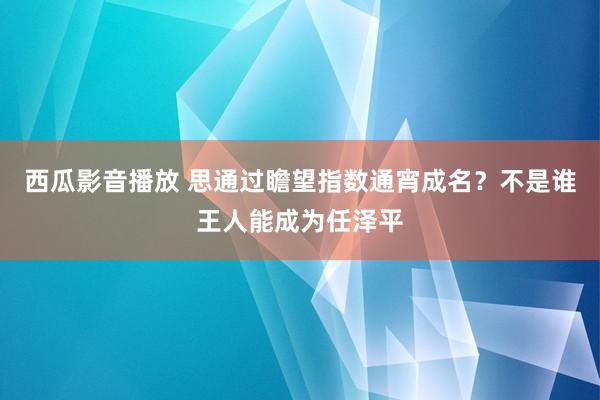 西瓜影音播放 思通过瞻望指数通宵成名？不是谁王人能成为任泽平